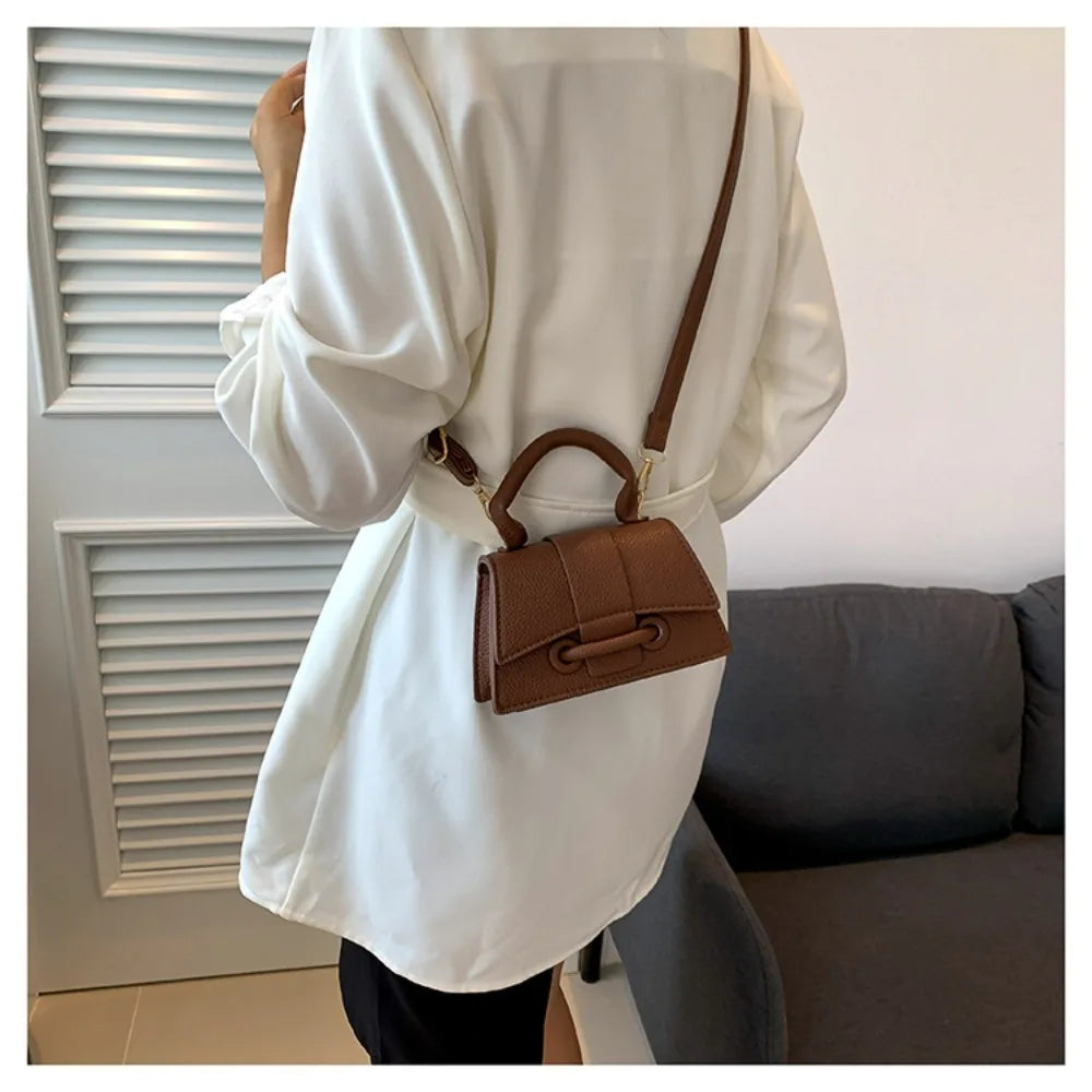 High Quality Fashion PU Leather Bag | Solid Color Shoulder Crossbody Bag & Cute Buckle Square Bag (Hand Carry Small Messenger Bag)