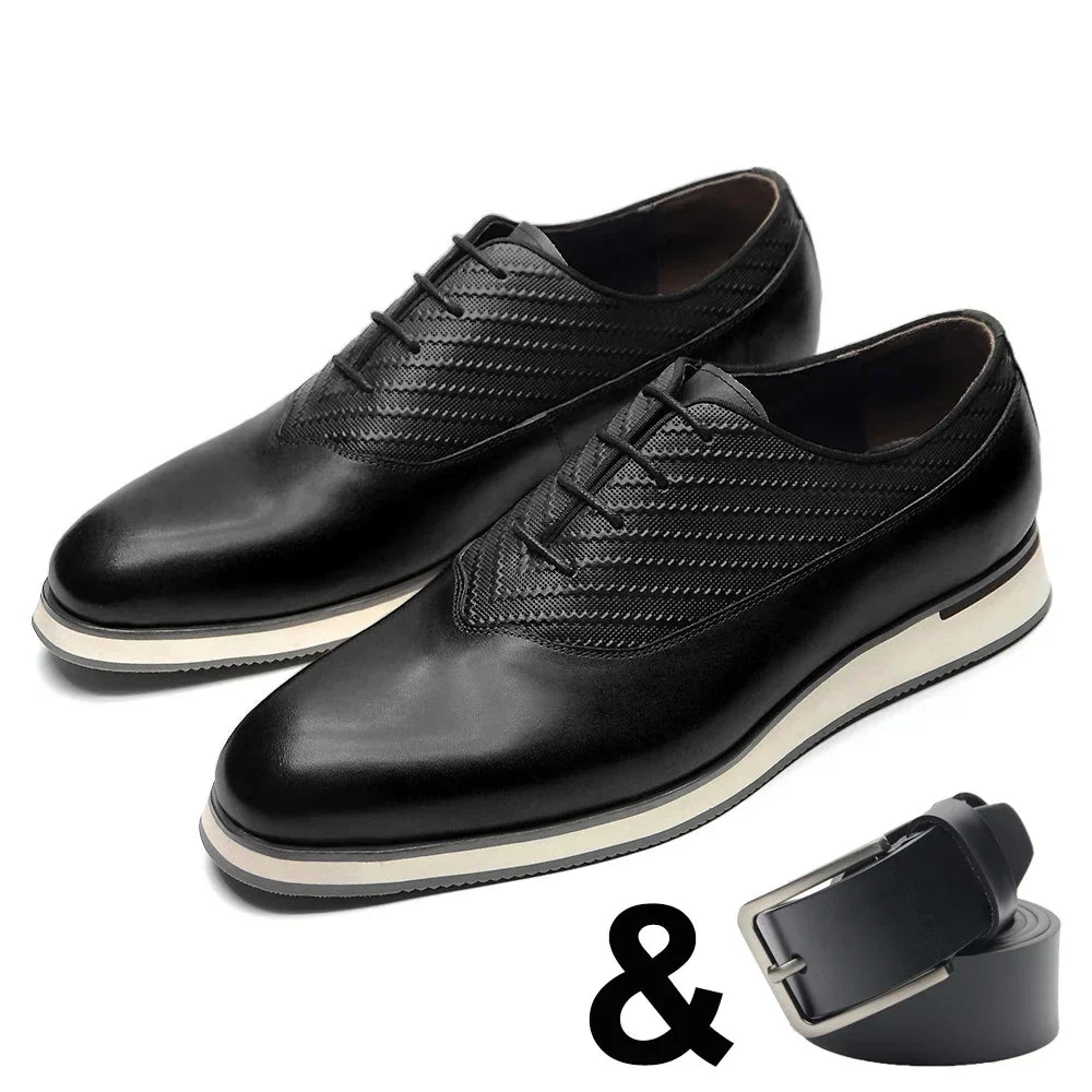 Classic Men's Oxford Casual Sneakers | Genuine Leather Italian Design Lace-Up Dress Shoes (Anti-Slip Sole)