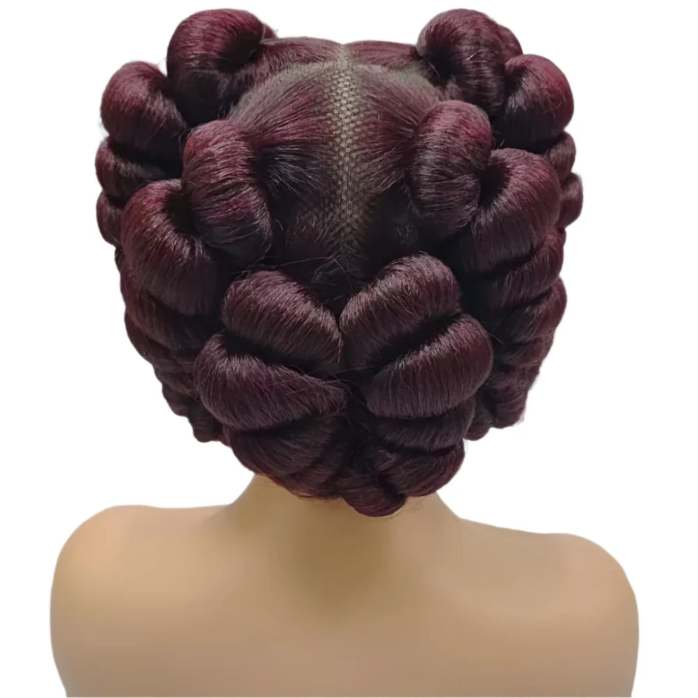 Ginger Orange Bantu Knotless Braids Wig | Short Cute Handmade | Full Lace
