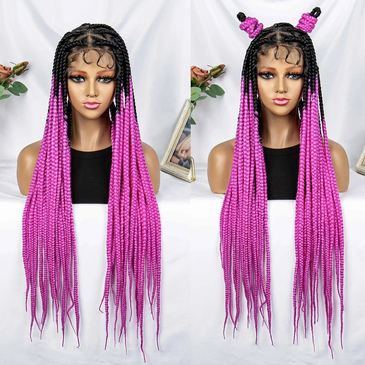 Purple Knotless Box Braids Wig | Transparent Full Lace | Braiding Hair