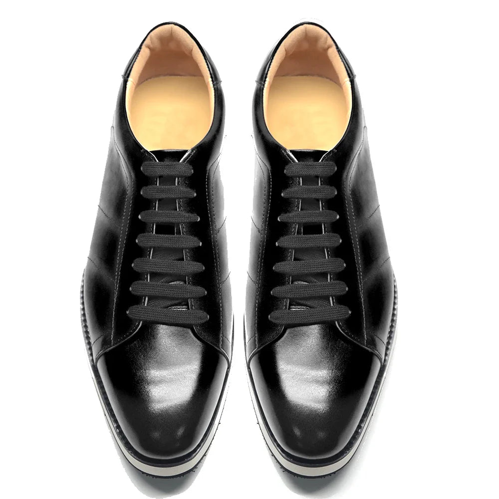 Men's Casual Dress Sneakers | Genuine Leather Hand-Painted Derby Skateboard Shoes (Black, Red)