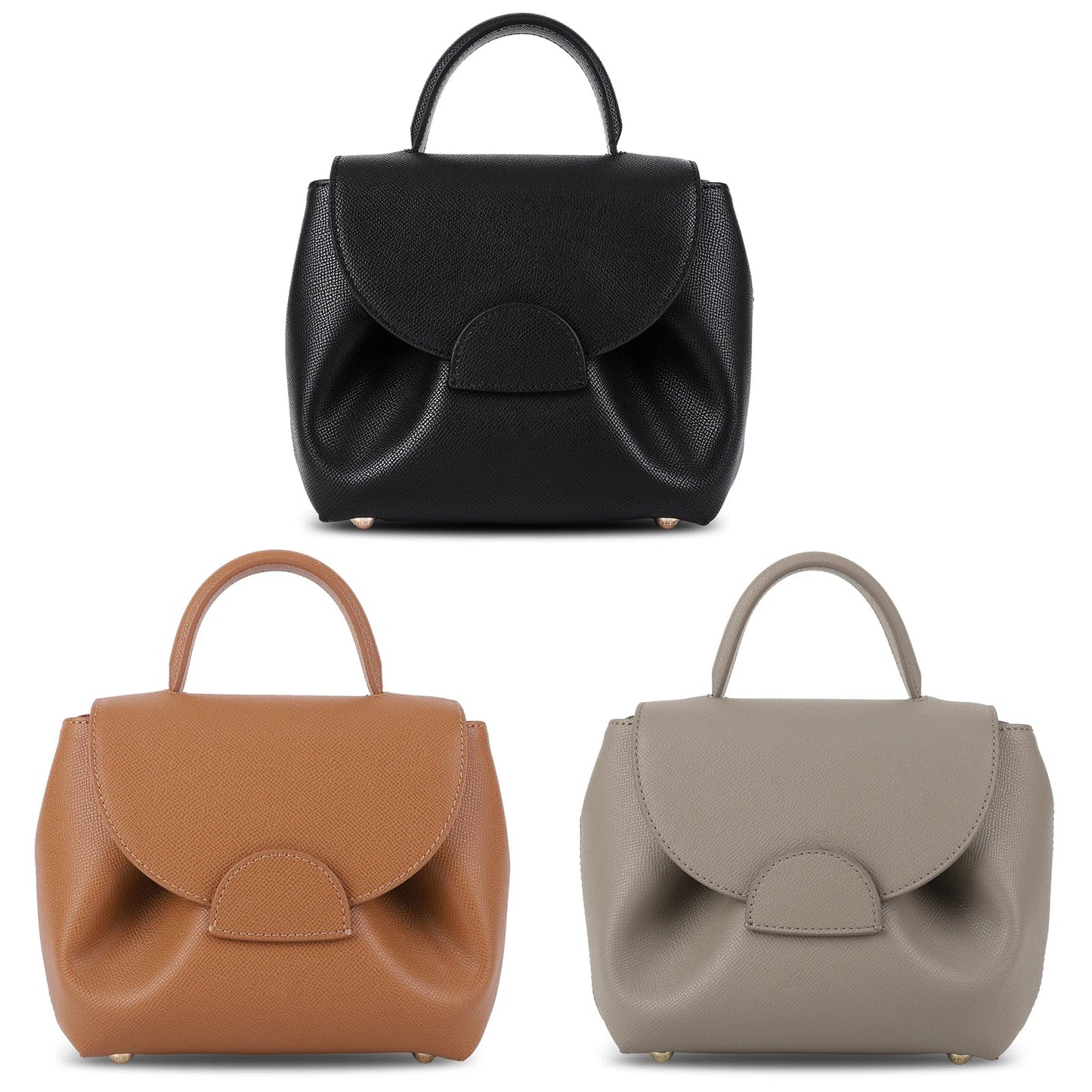 French Cowhide Small Satchel | Retro Trend Mini Crossbody Bag for Women (Classic Solid Flap Top-Handle Luxury Designer Handbag)