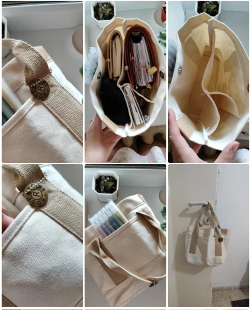 Women's Tote Bag Canvas Sewing Thread | Large Capacity Advanced Sense Handbag & Convenient Practical Female Commuter Bag