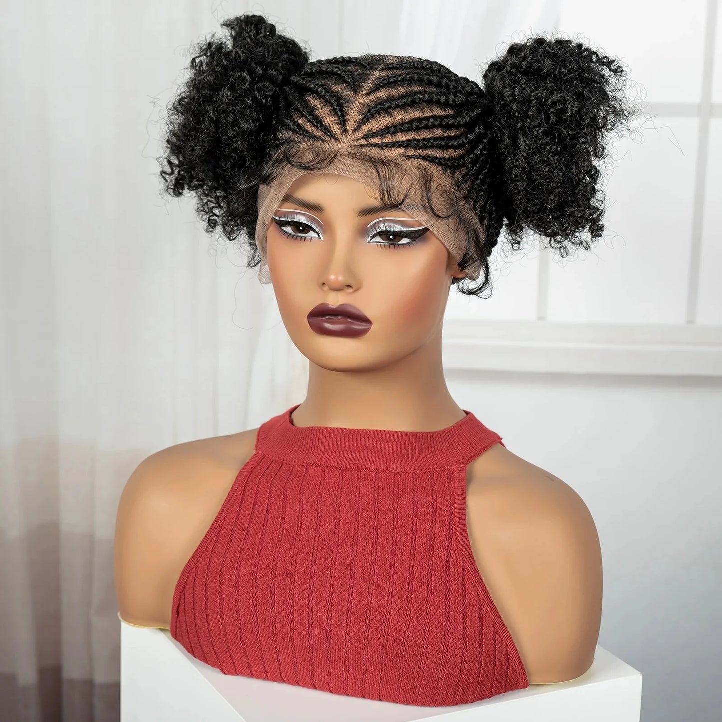 Cornrow Bantu Knot Braided Wig | Full Lace | Baby Hair | Synthetic Lace Front Braids | Cosplay