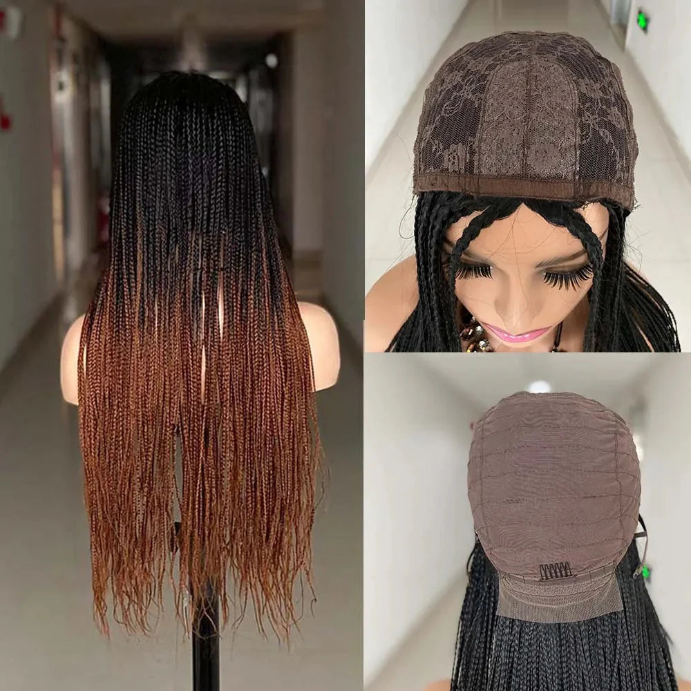 26" Ombre Box Braided Cosplay Wig | Long Straight Braids with Curly Ends | Synthetic Twist Braiding Hair