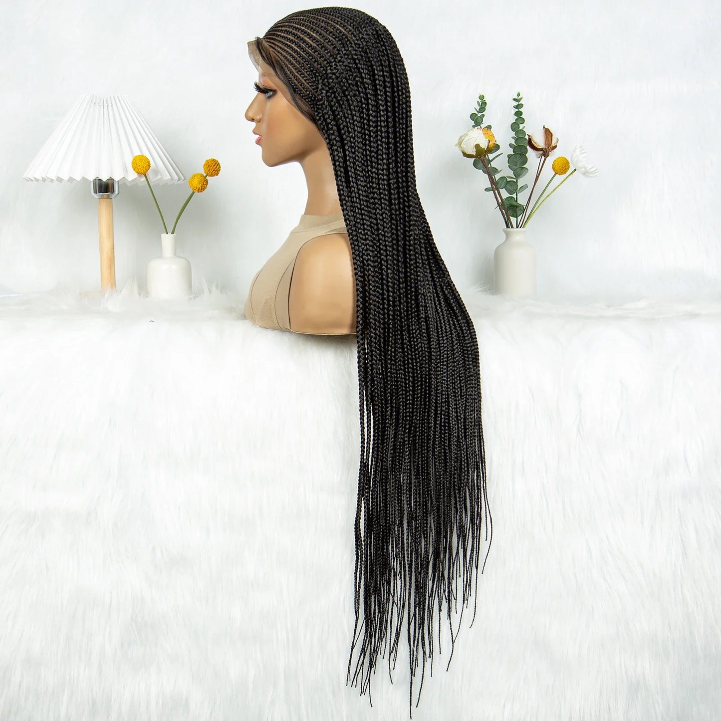 Knotless Box Braids Cornrow Full Lace Braided Wig | Synthetic Crochet Hair for Black Women