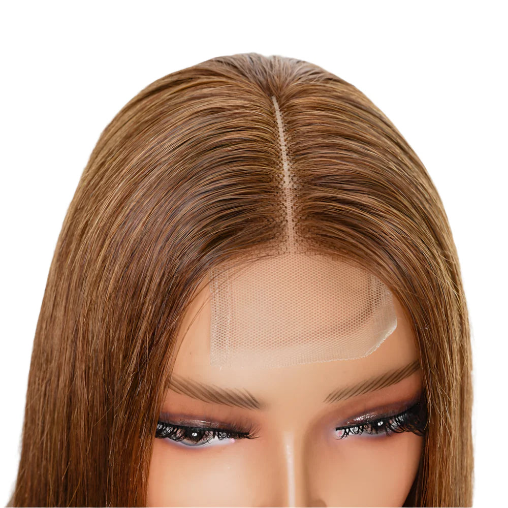 Brown 2x6 Kim K Closure Wig | Transparent Lace Front Middle Part Straight Human Hair Bob