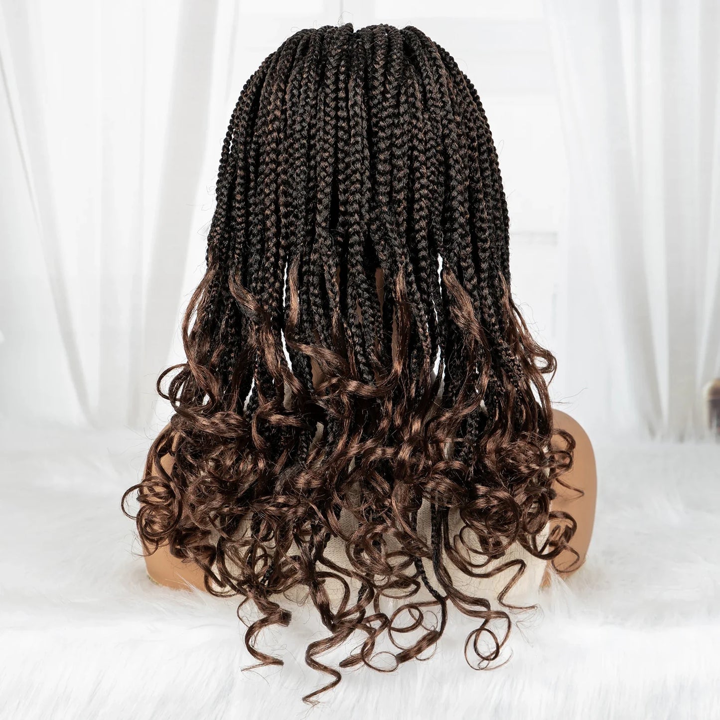 Burgundy Knotless Braids Wig with Curly Ends | 9x6 Lace Front | Blended Box Braids