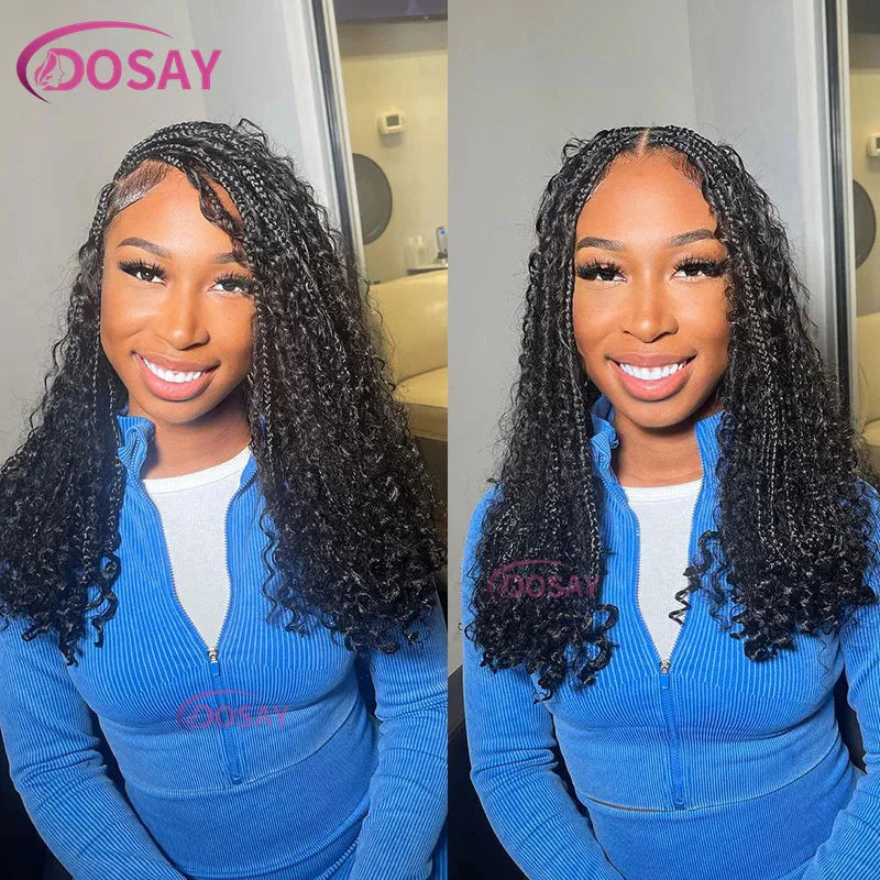 12" Curly Boho Braids Bob Wig | 360 Full Lace | Knotless Box Braids | Baby Hair