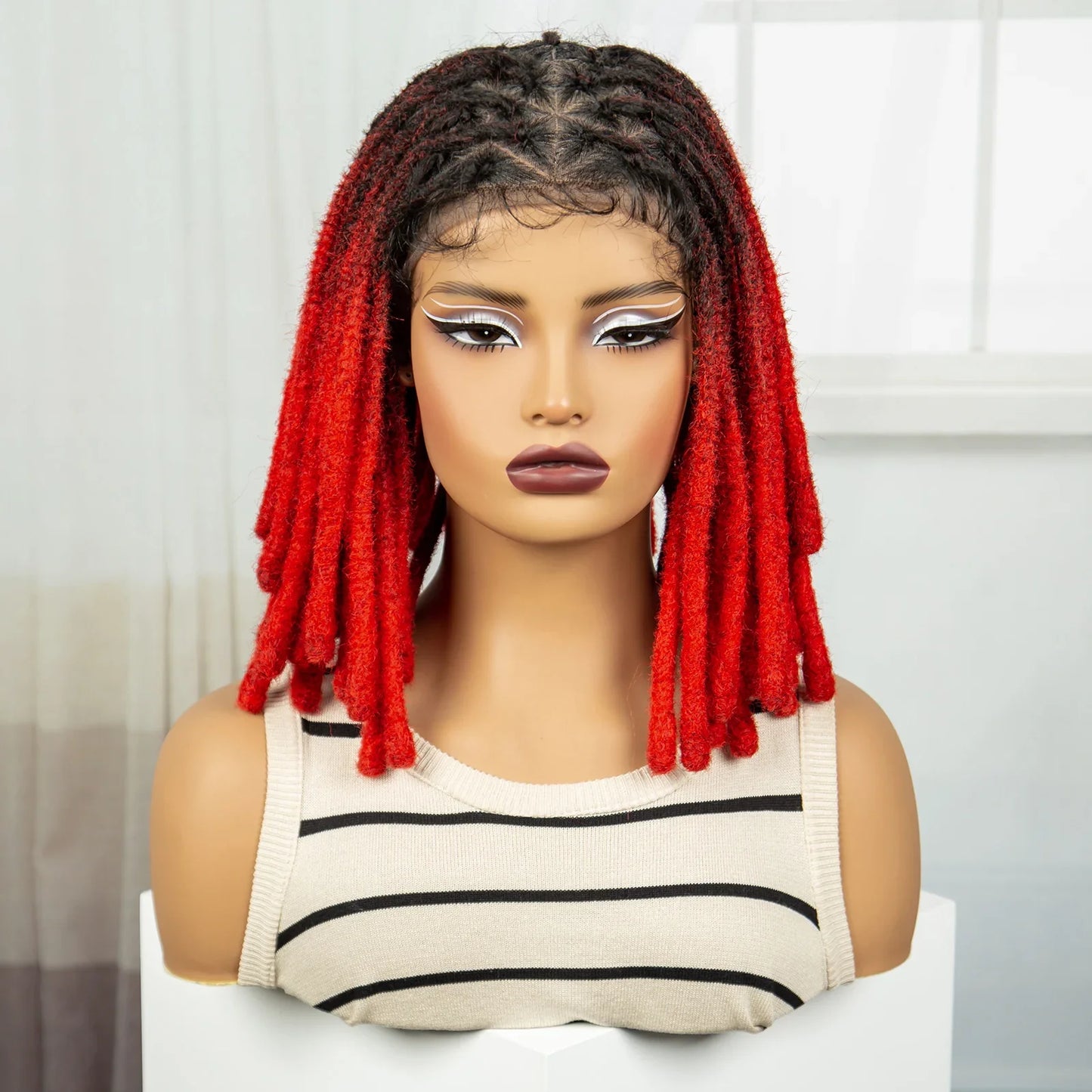 Orange Knotless Faux Locs Braided Wig | Full Lace | Baby Hair