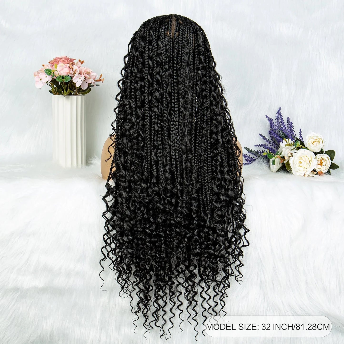 32" Natural Boho Knotless Braids Wig | HD Lace Front | Baby Hair | Synthetic