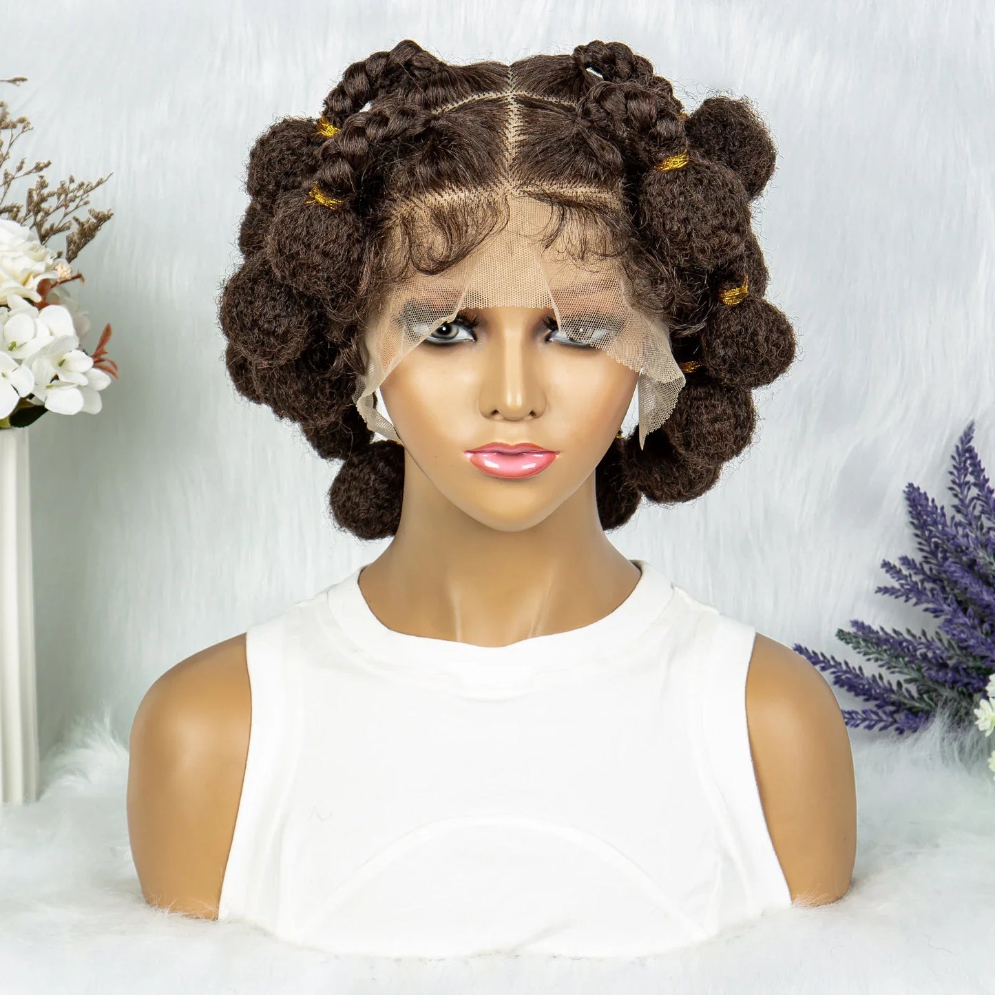 New Style Bantu Knot Knotless Box Braids HD Full Lace Wig | Synthetic Braided Wig for Black Women