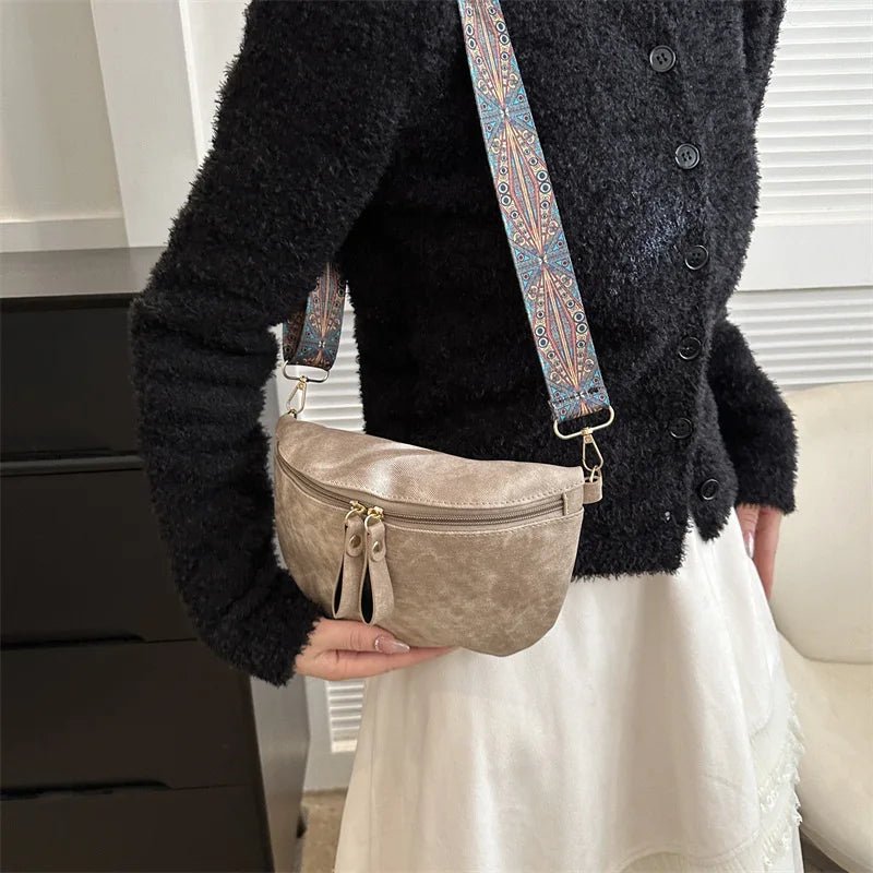 Stylish Hobo Solid Color Satchel | Luxury Designer Chest Bag & Women's PU Leather Waist Bags (Wide Strap Fashion Fanny Shoulder Pack)