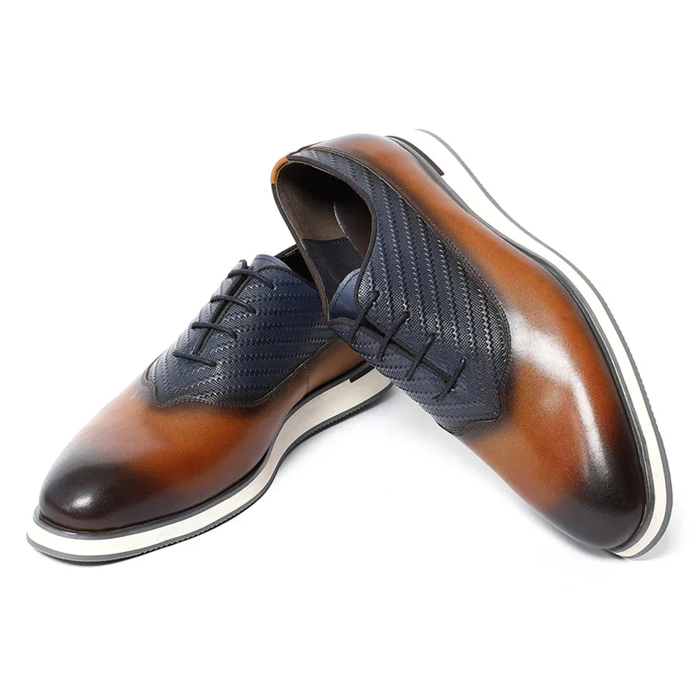 Classic Men's Oxford Casual Sneakers | Genuine Leather Italian Design Lace-Up Dress Shoes (Anti-Slip Sole)