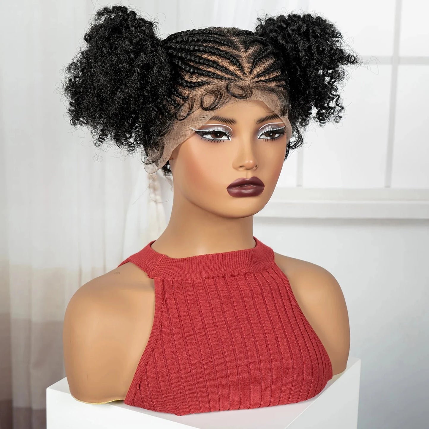 Cornrow Bantu Knot Braided Wig | Full Lace | Baby Hair | Synthetic Lace Front Braids | Cosplay