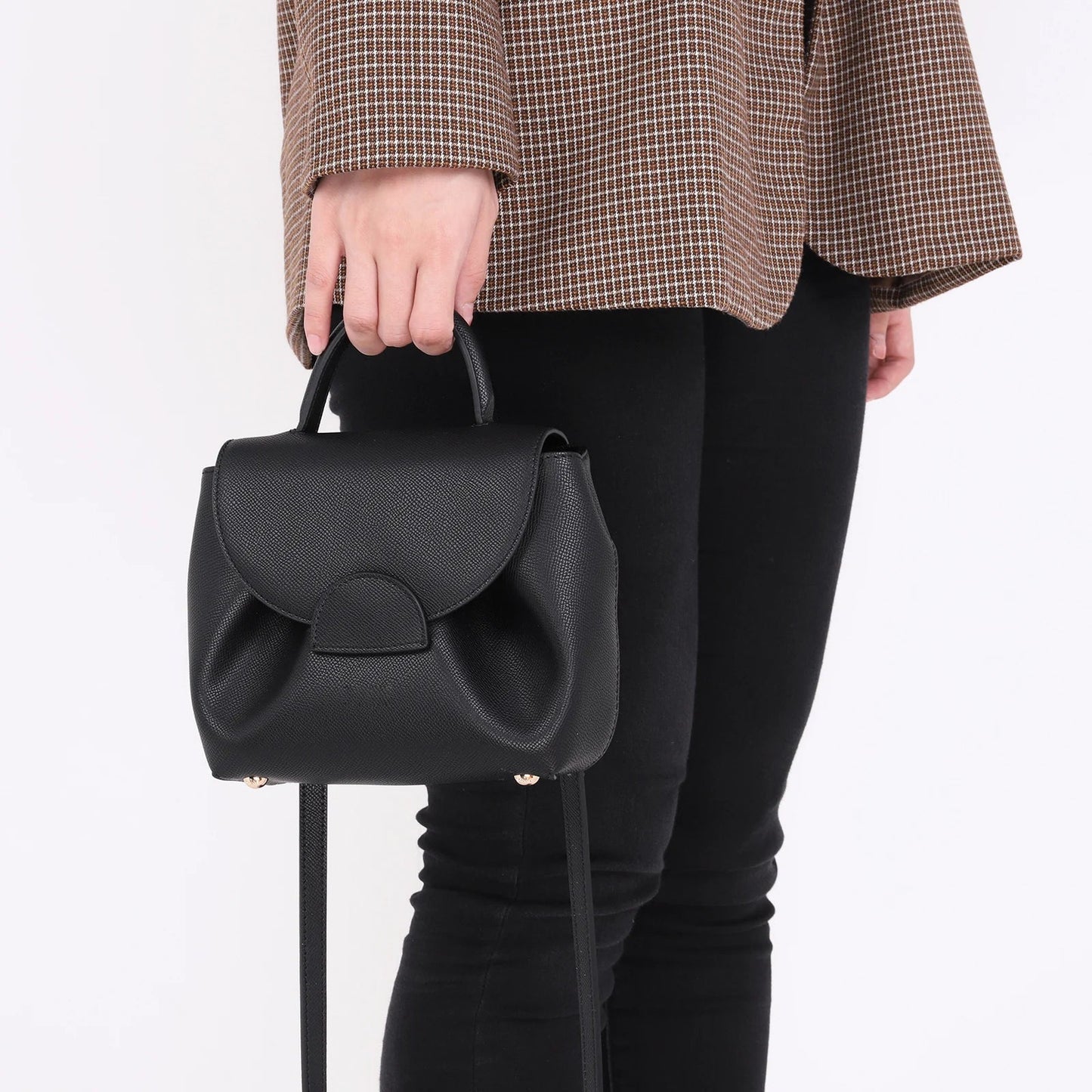 French Cowhide Small Satchel | Retro Trend Mini Crossbody Bag for Women (Classic Solid Flap Top-Handle Luxury Designer Handbag)