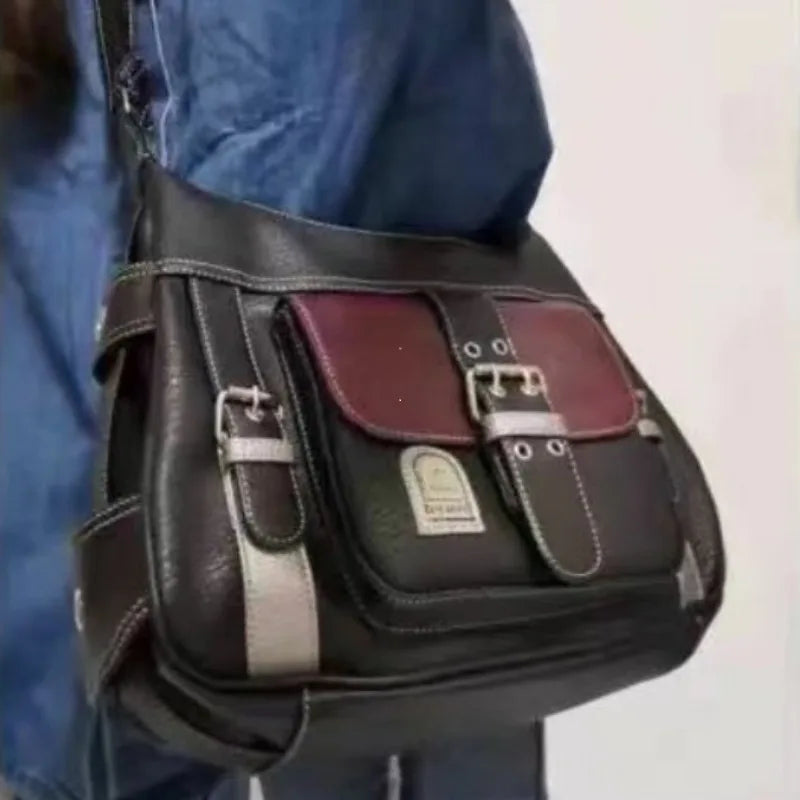 Y2K Vintage Crossbody Bag Women's Tote | High Quality PU Leather Shoulder Bag & Hip Hop Messenger Bag (Female Large Handbag Commuter)