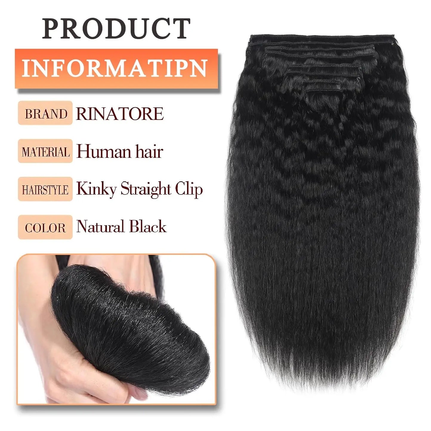 Kinky Straight Clip in Hair Extensions Real Human Hair Natural Black for Women Remy Kinky Straight Human Hair Seamless Clip ins