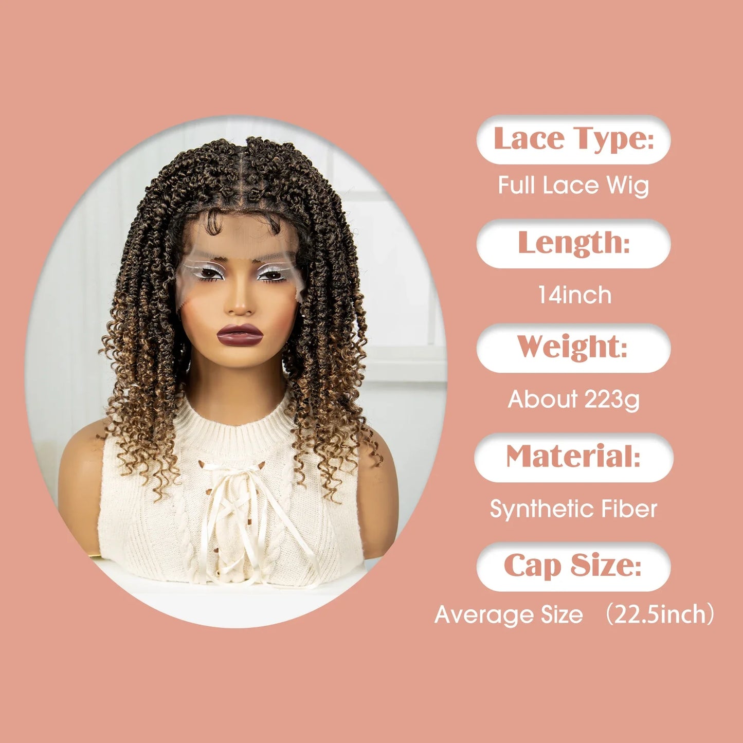 14" Full Lace Twisted Braids Wig with Baby Hair | Natural Looking Synthetic Lace Frontal Braided Wig for Black Women