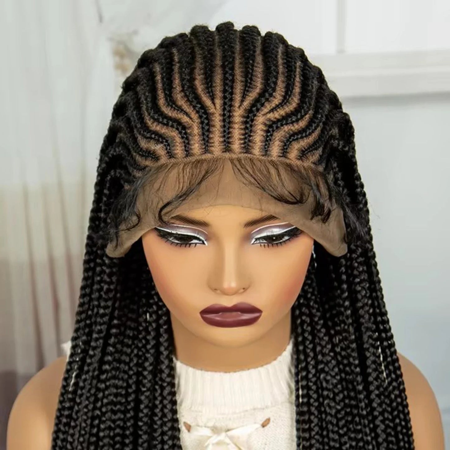 36" Natural Straight Cornrow Braids Wig | Lace Front | Baby Hair