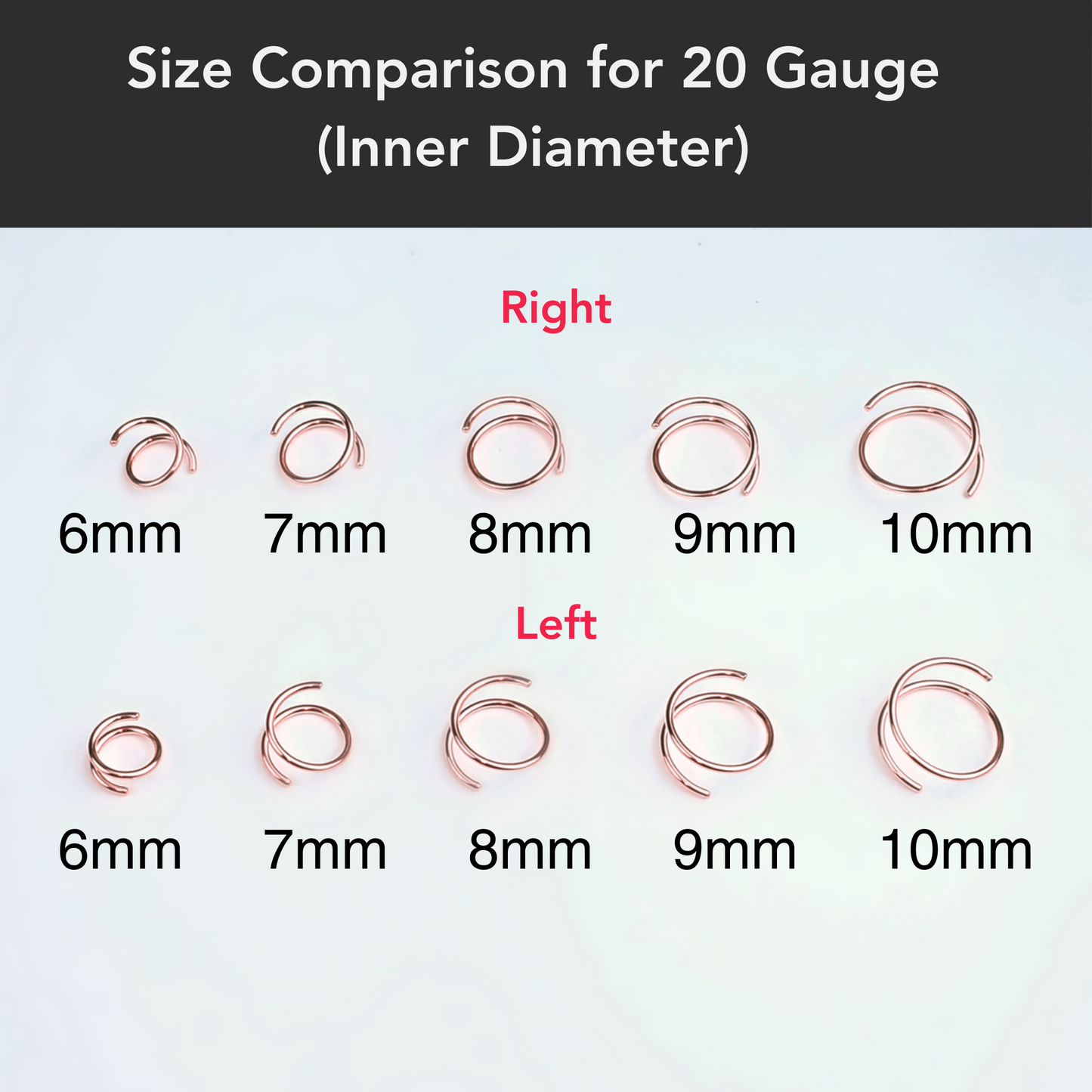 3Pack Double Hoop Nose 14k Gold Filled and 925 Silver Spiral Nose Rings 20G 8mm Left