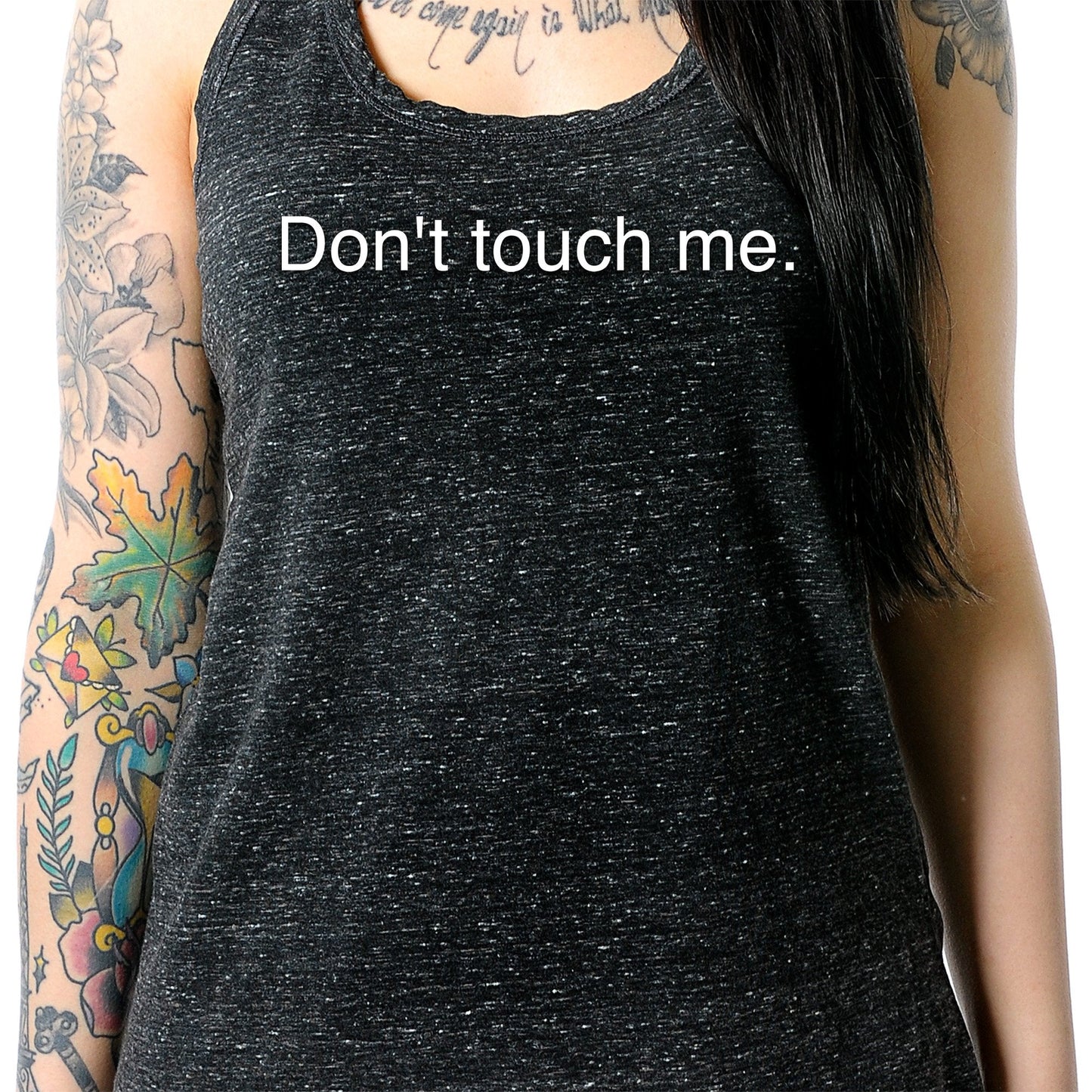 Don't Touch Me Black Gray Cosmic Twist Back Tank Top