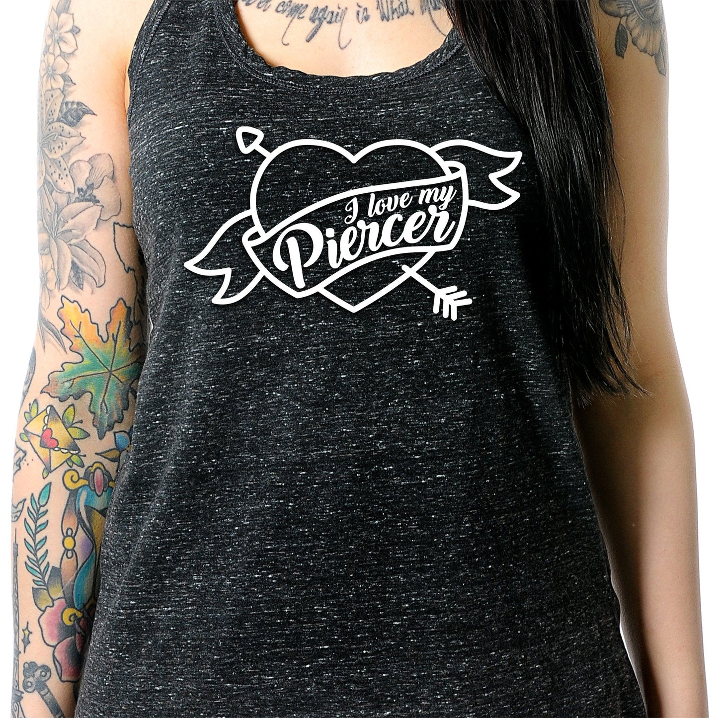 I Love My Piercer Black Gray Cosmic Twist Back Tank Top