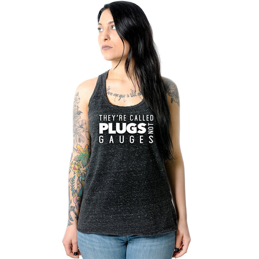 They're Called Plugs NotGs Black Gray Cosmic Twist Back Tank Top
