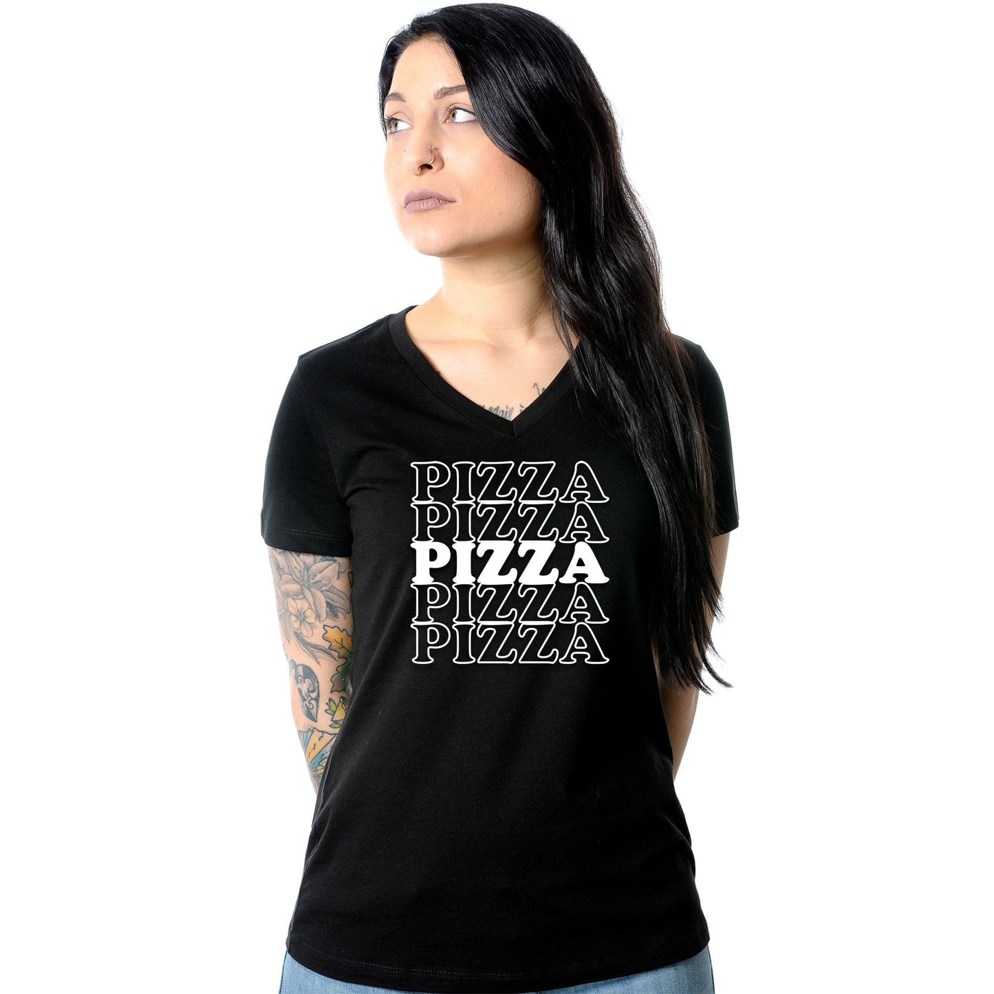 Pizza Pizza Pizza Pizza Pizza Tapered V-Neck Tee Shirt