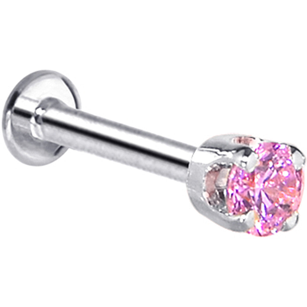 16G Solid 14K White Gold 3mm Pink Cubic Zirconia Tragus Earring Stud