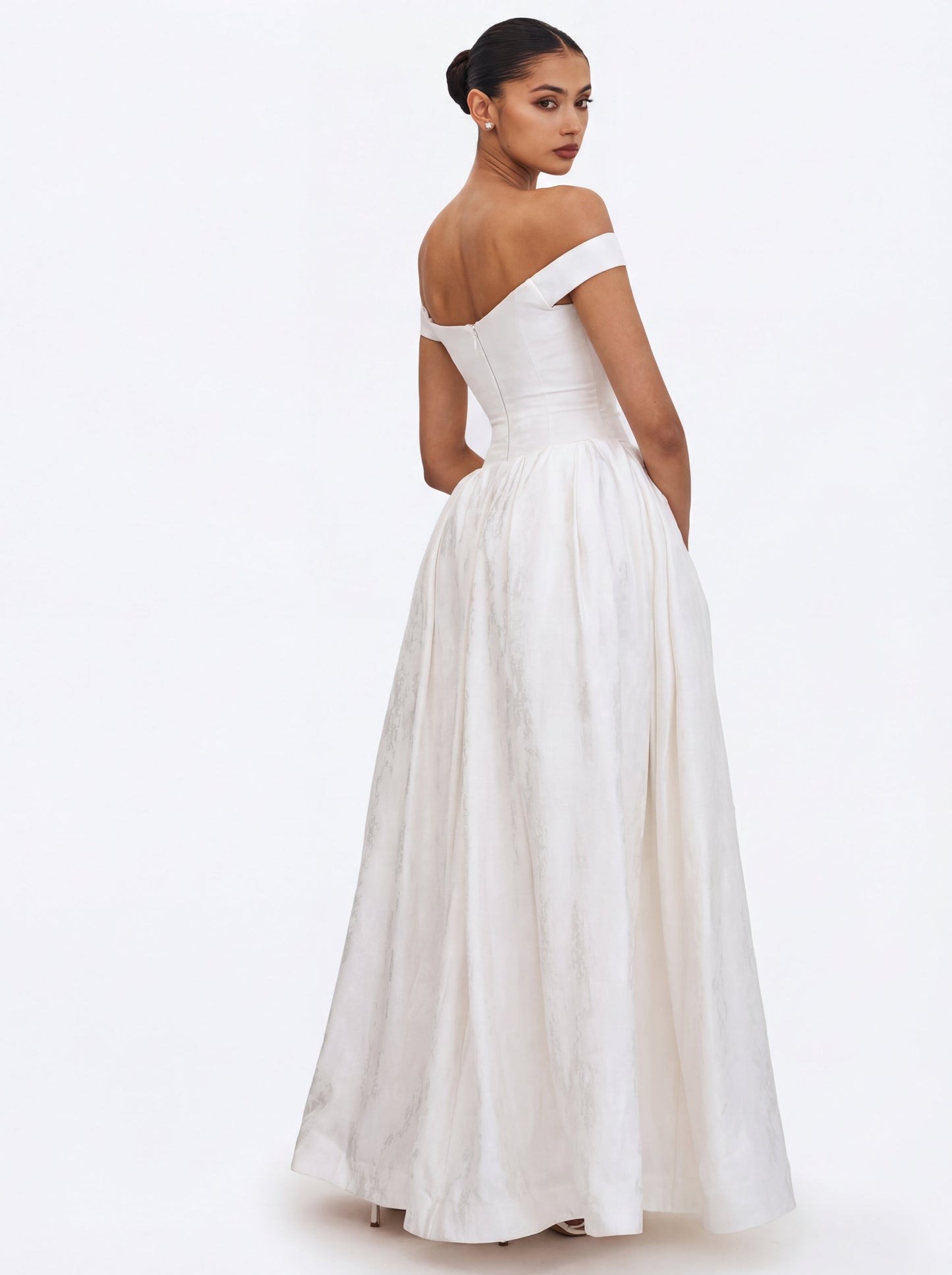Tinsley White Jacquard Bardot Wedding Gown