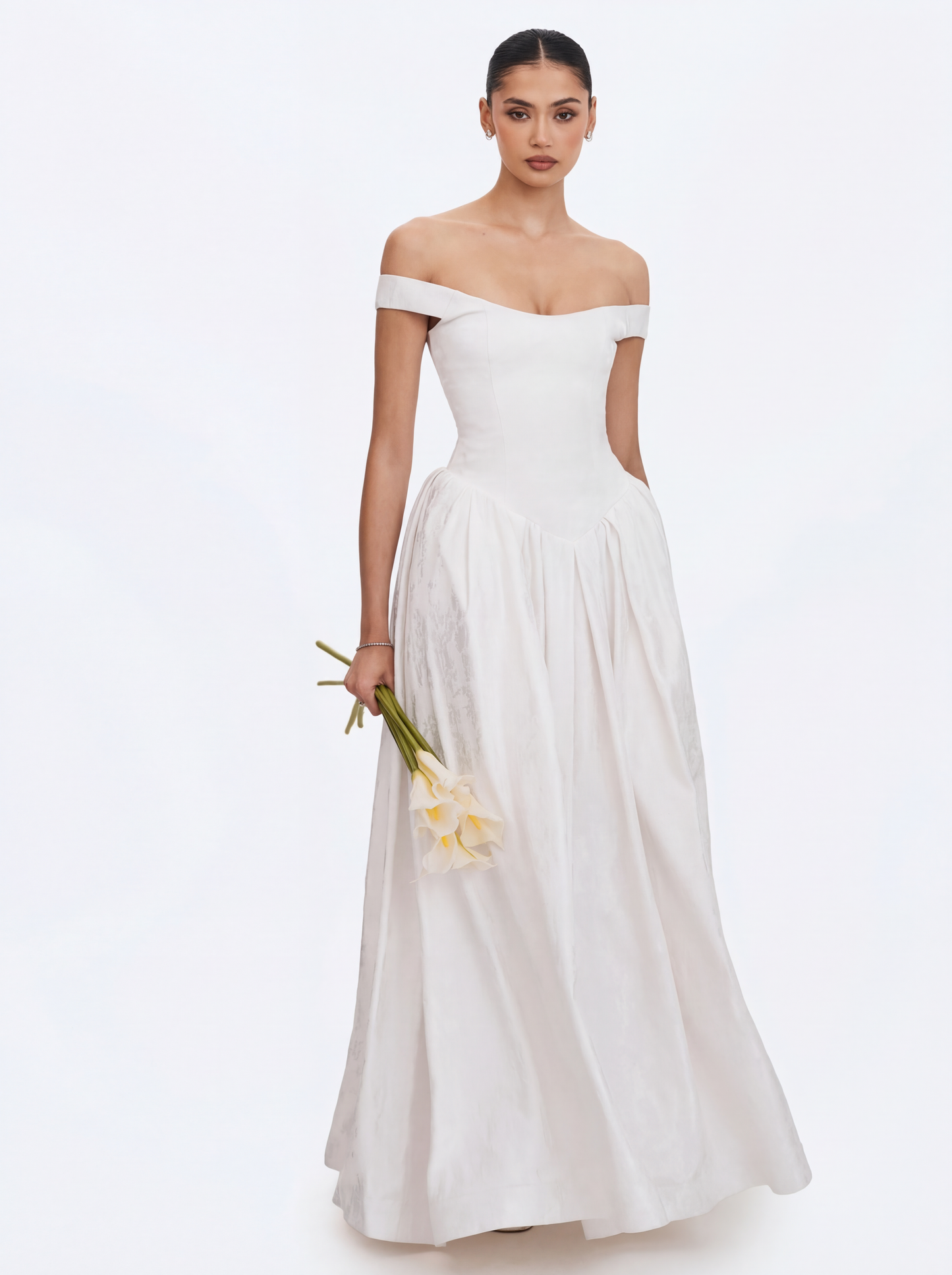 Tinsley White Jacquard Bardot Wedding Gown