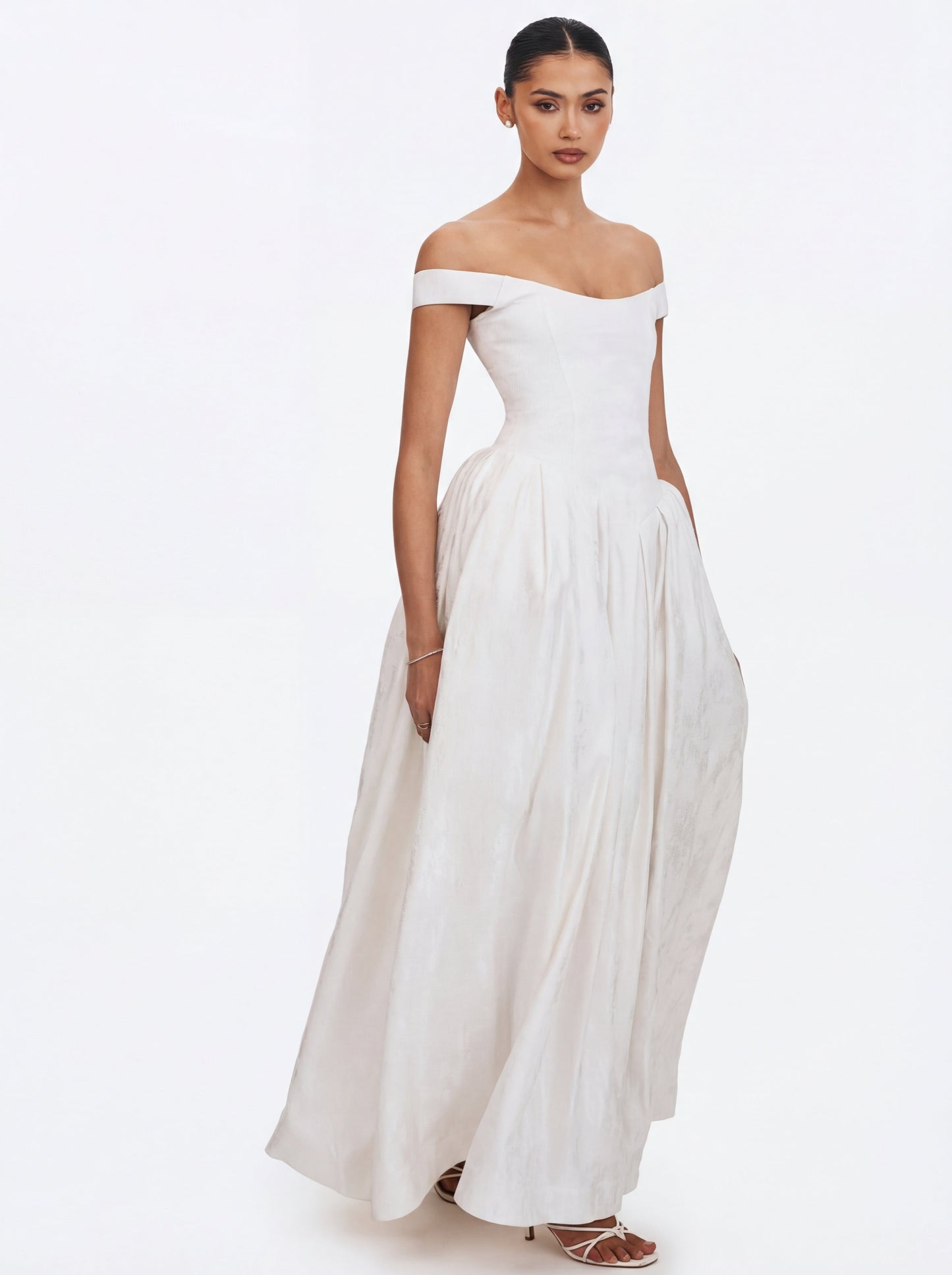 Tinsley White Jacquard Bardot Wedding Gown