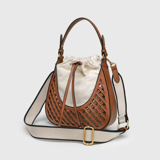 Elegant Brown Shoulder Bucket Bag - Stylish Vintage Knitted Tote & Practical Small Crossbody Bag hobo