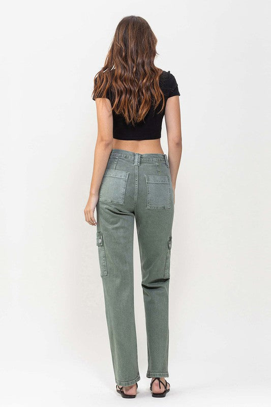 Mid Rise Straight Jeans with Cargo Pocket Detail