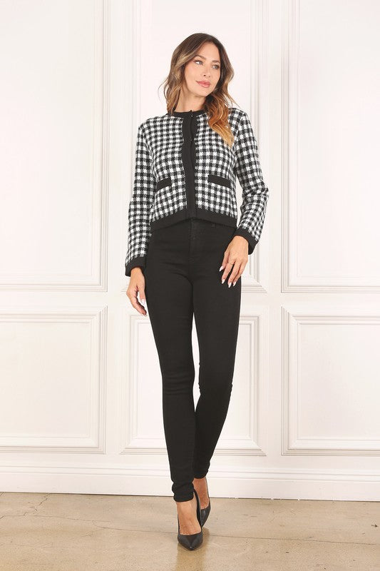 Black check knitted jacket