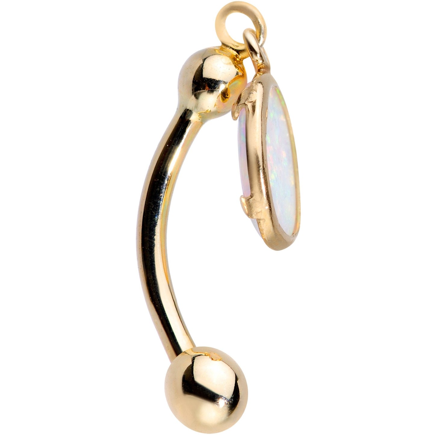 14K Gold Handcrafted White Faux Opal Reversible Dangle Belly Ring