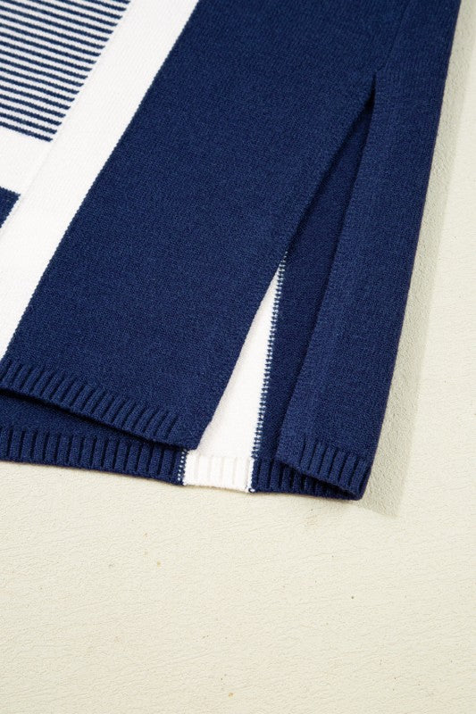 Stripe Colorblock Patchwork Dolman Sleeve Sweater