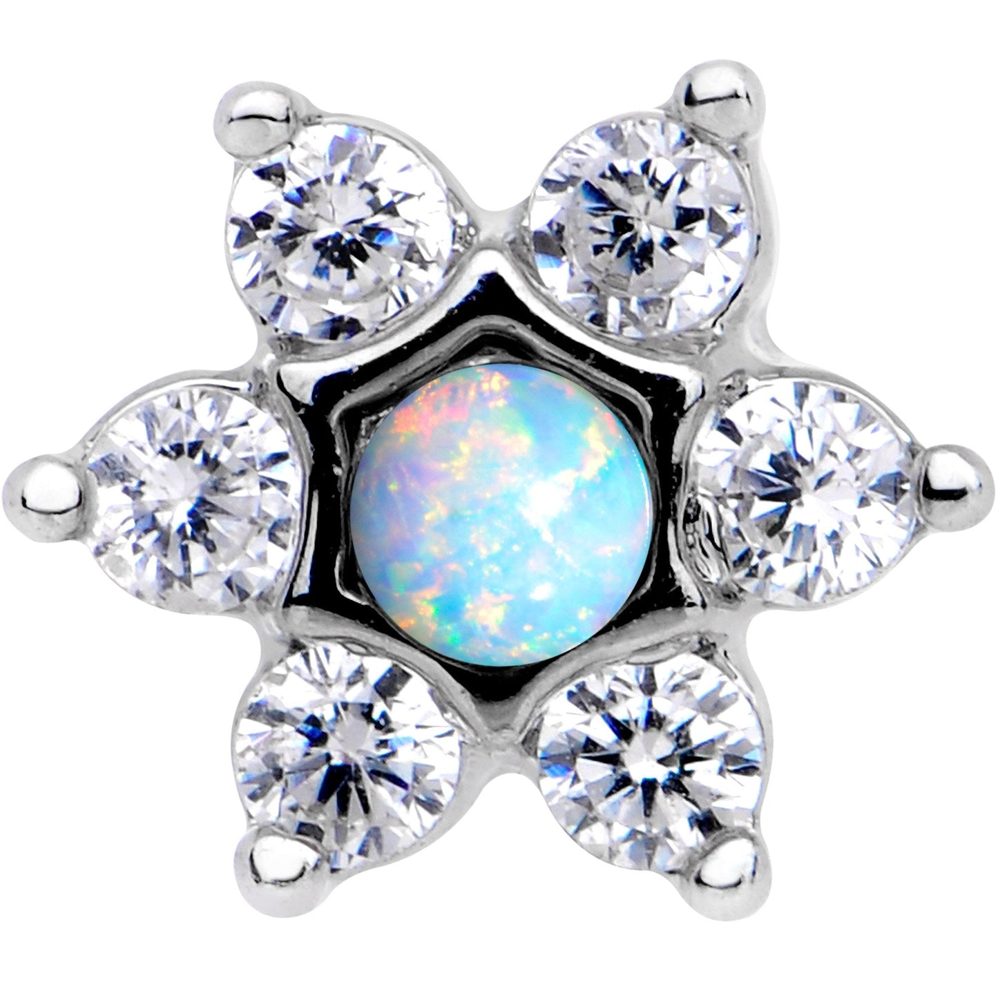 5/16 White Faux Opal Internally Threaded Star Flower Labret Monroe