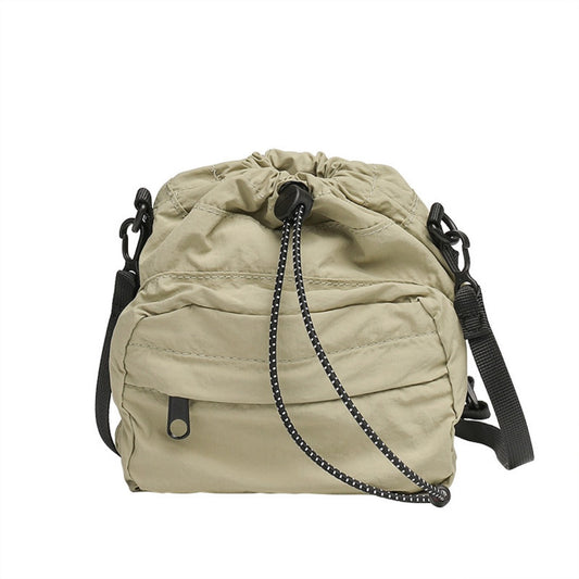 Versatile Drawstring Bucket Bag for Women - Casual Nylon Shopping Small Crossbody Mobile Phone Bag