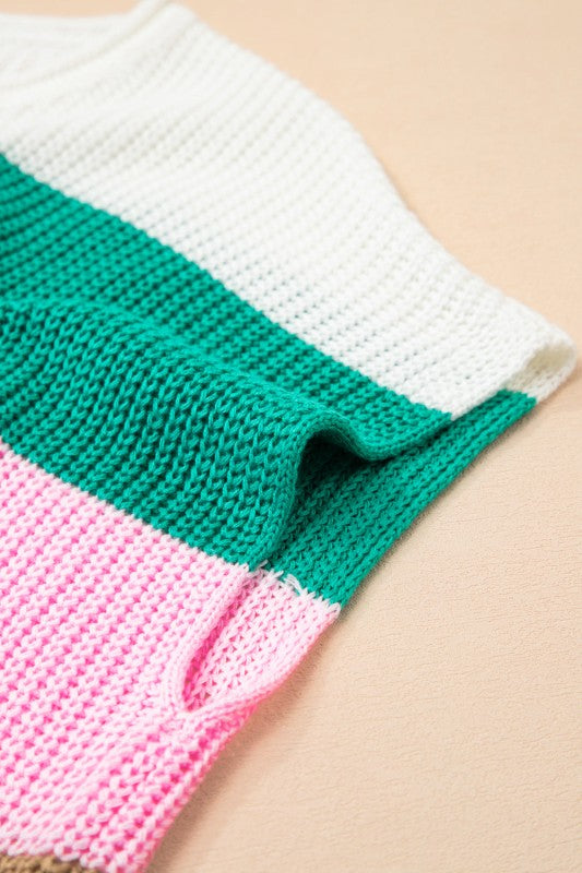 Plus Size Stripe Colorblock V-Neck Sweater