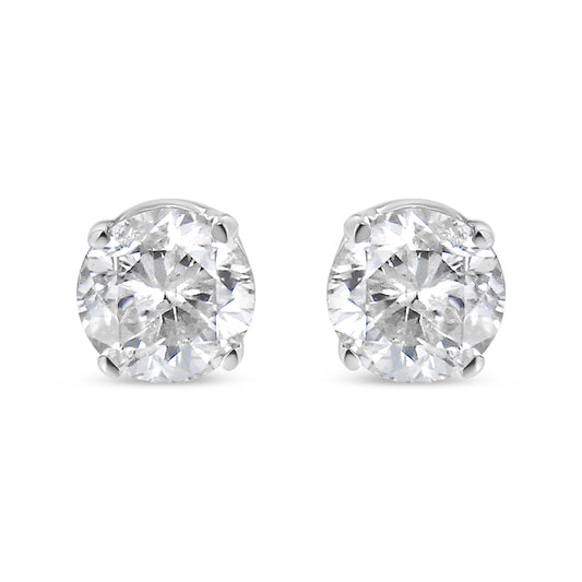 14K White Gold 3/4 Cttw Round Brilliant-Cut Near Colorless Diamond Classic 4-Prong Stud Earrings (H-I Color, SI1-SI2 Clarity)