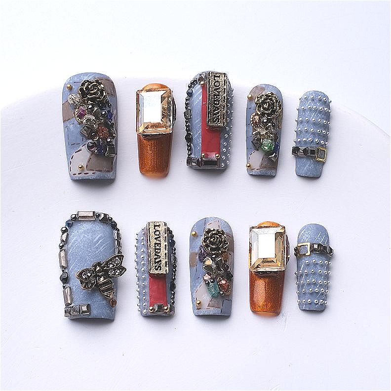 1066 Handmade Nail Wear Nail Art Reusable Press on Nails False Nails Hand Drawing Nails