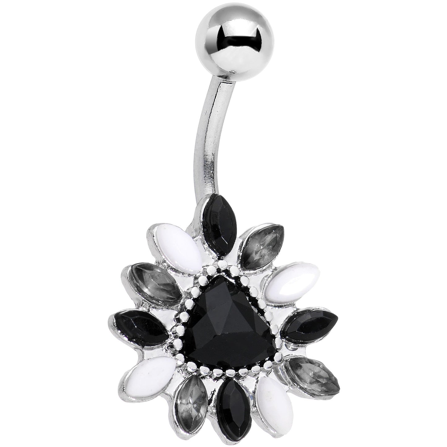 Black White Gem Art Deco Splash Belly Ring