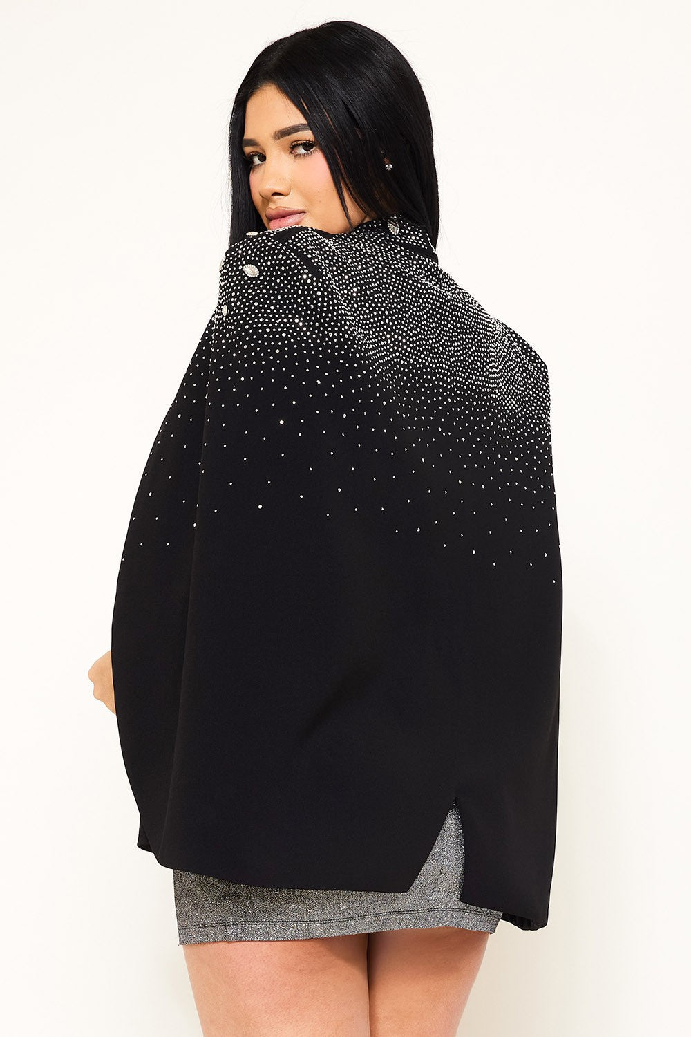 Anastasia Rhinestone Cape Jacket – Luxury Shawl Collar Slim Fit Blazer