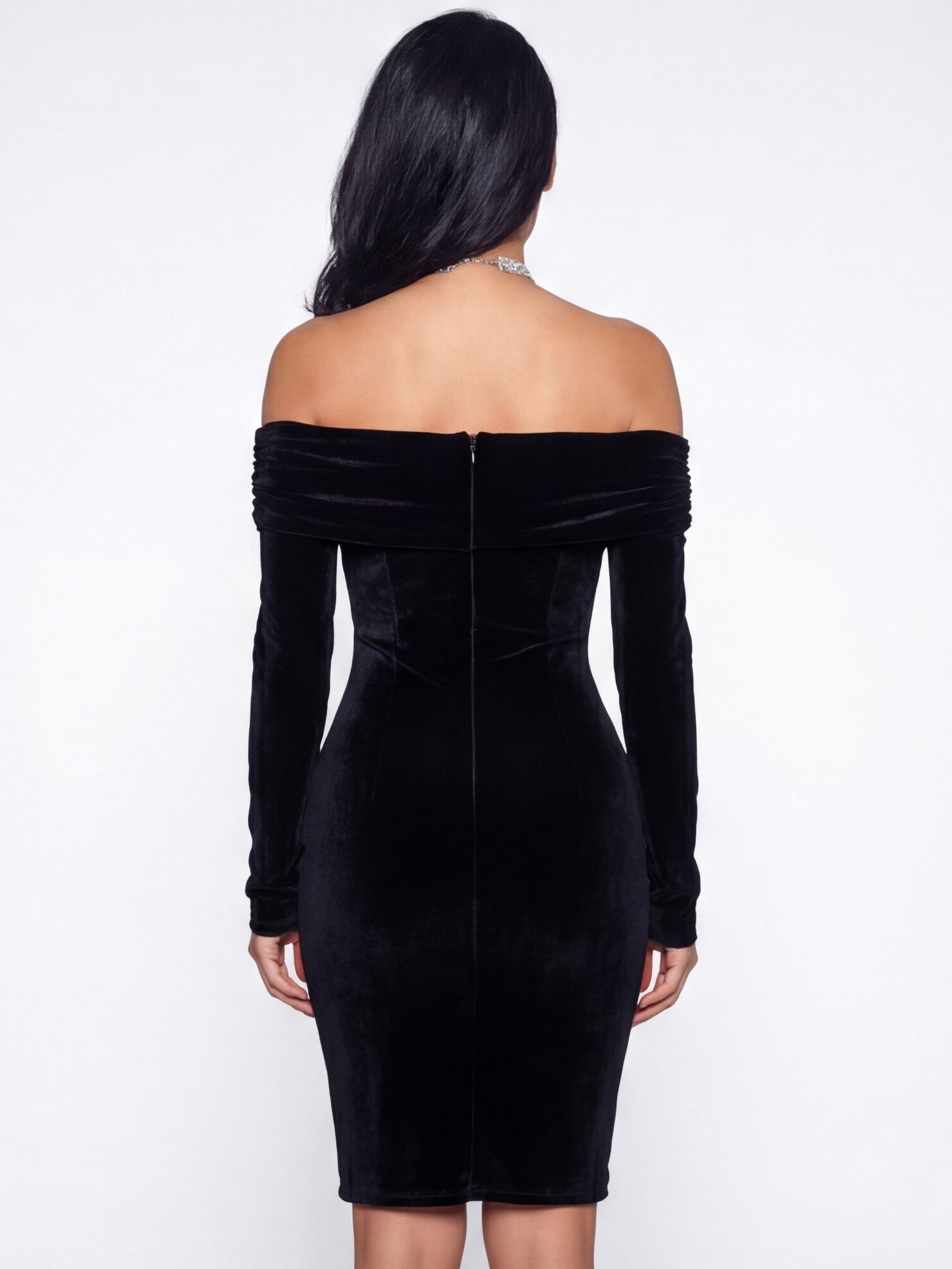 Ashton Off Shoulder Velvet Long Sleeve Bodycon Dress