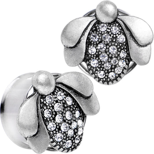 20mm Clear Gem Steel Allow Me Ladybug Double Flare Tunnel Plug Set