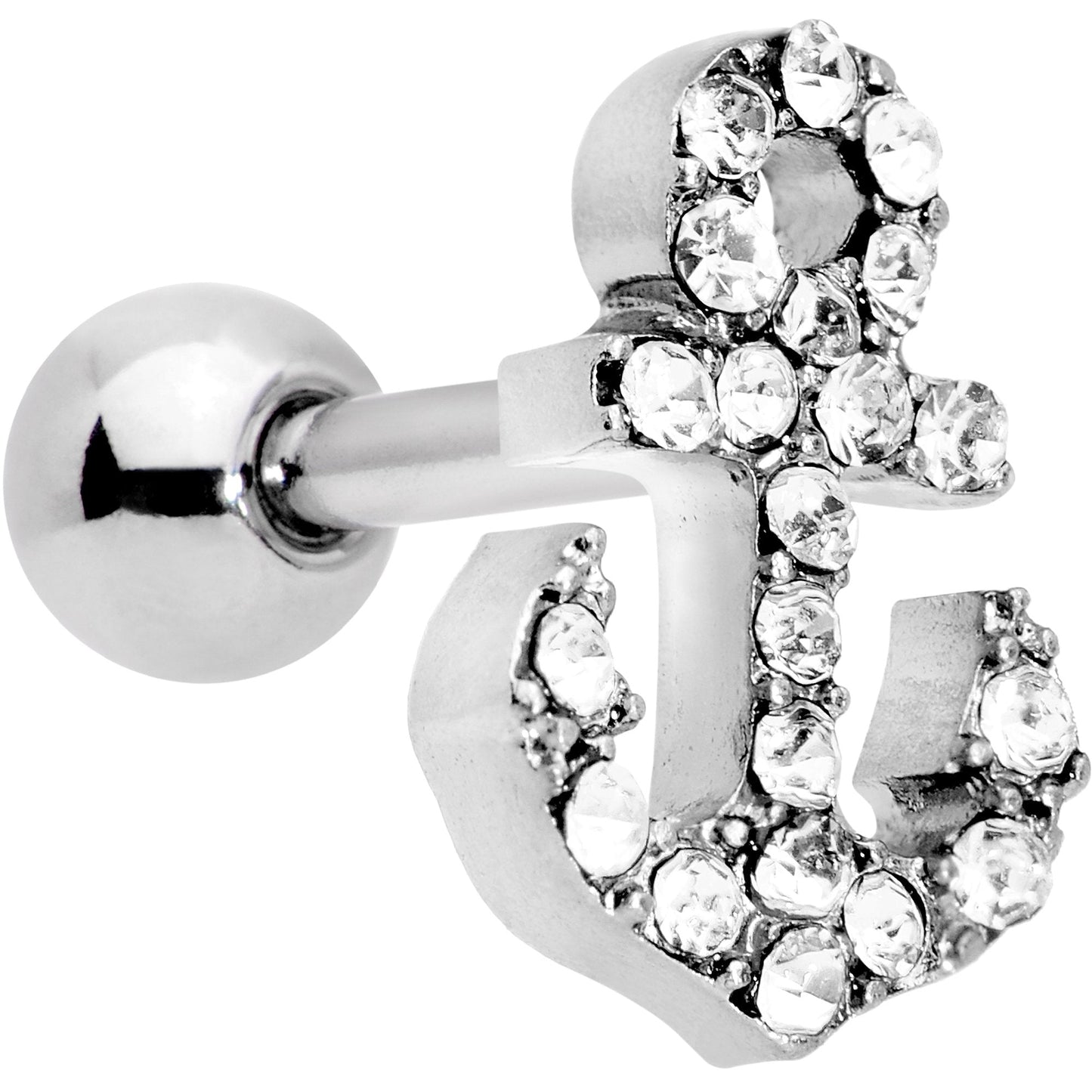 16G 1/4 Clear Gem Nautical Anchor Cartilage Tragus Earring