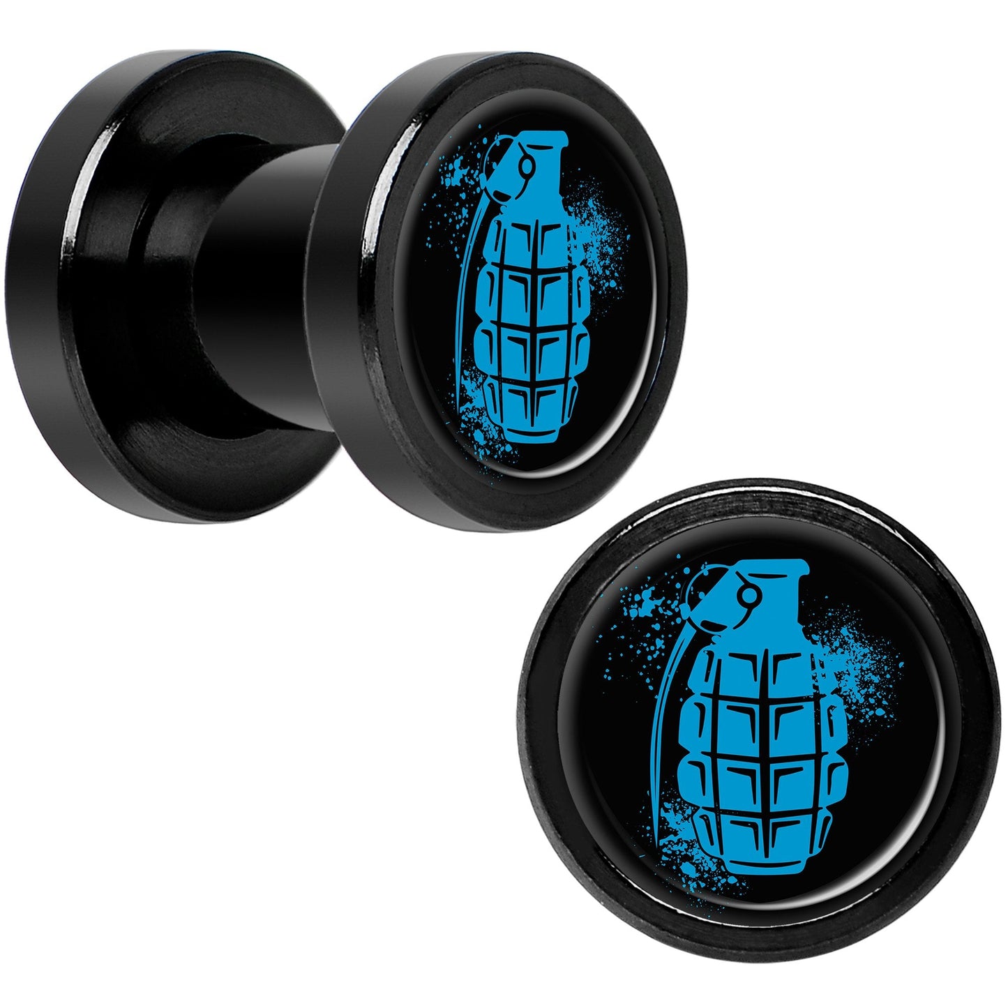Blue Grenade Black Anodized Screw Fit Plug Set 2G