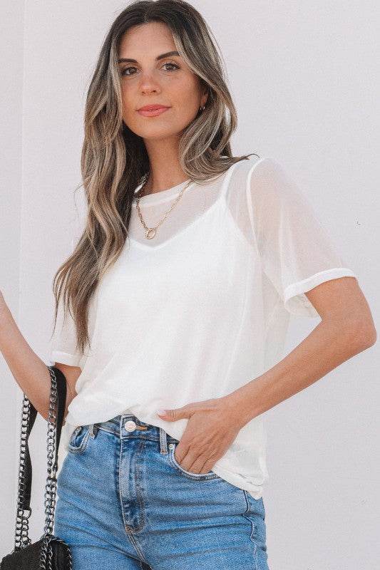 Miranda Sheer Mesh Short Sleeve Top